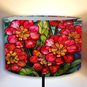 ampshade with red flowers stained glass style – colorful floral pattern for living room, bedroom, floor and pendant lighting