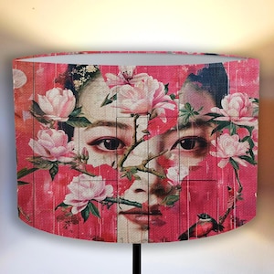 Pink lampshade in Japanese style, geisha face, Japanese cherry blossom ,  Vintage perfect for your interior! Shipping worldwide