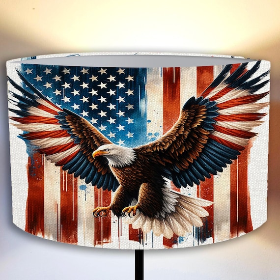 USA Flag Lampshade With Eagle – Patriotic Decor, American Style