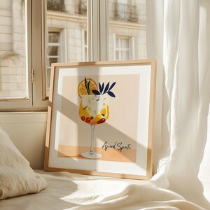 Aperol Spritz-cocktailprint | Italiaanse zomerdrank | Vintage barwagendecor | Happy Hour | 6 maatverhoudingen: