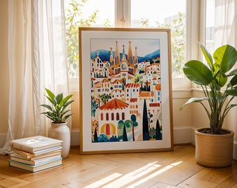 Sagrada Familia Illustration | Barcelona Travel Art | Spanish Cityscape Print | Colorful Cathedral | 6 Size Ratios