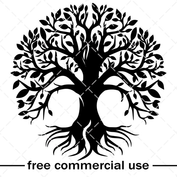 Tree Of Life SVG PNG Family Reunion Tree With Roots Cut File For Cricu (Merged Leaves And Branches), Free Commercial