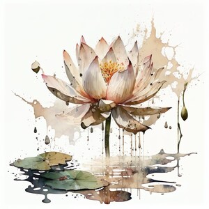 Impression de Lotus, Art mural imprimable, décoration murale Lotus aquarelle, impression d’Art fleur, téléchargement numérique instantané