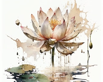 Pink Lotus Flower Art Print Botanical Watercolors Illustration Instant ...