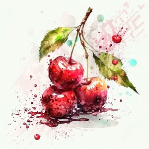 Cherries Print | Watercolor | Digital Download | Digital Art | Fruit Art | Home Décor | Instant Printable