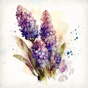 Hyacinth Print, Printable Wall Art, Watercolor Hyacinth Wall Decor, Flower Art Print, Instant Digital Download