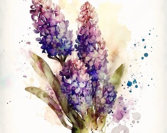 Hyacinth Print, Printable Wall Art, Watercolor Hyacinth Wall Decor, Flower Art Print, Instant Digital Download