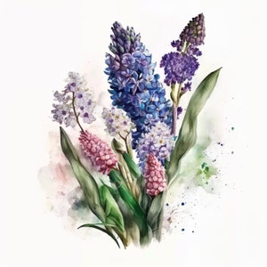 Hyacinth Print, Printable Wall Art, Watercolor Hyacinth Wall Decor, Flower Art Print, Instant Digital Download