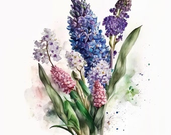 Hyacinth Print, Printable Wall Art, Watercolor Hyacinth Wall Decor, Flower Art Print, Instant Digital Download