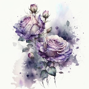 Roses Print, Printable Wall Art, Watercolor Purple Roses Wall Decor, Flower Art Print, Instant Digital Download