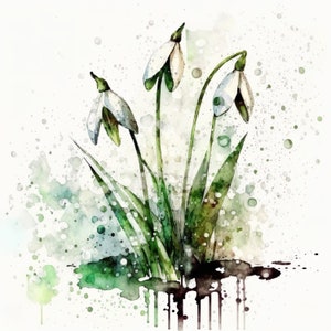 Snowdrops Print, Printable Wall Art, Watercolor Snowdrops Wall Decor, Flower Art Print, Instant Digital Download