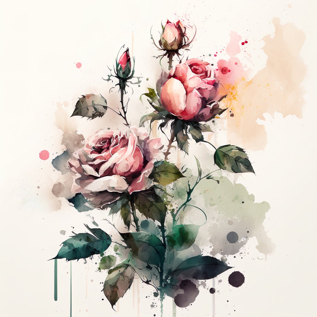Roses Print, Printable Wall Art, Watercolor Pink Roses Wall Decor ...