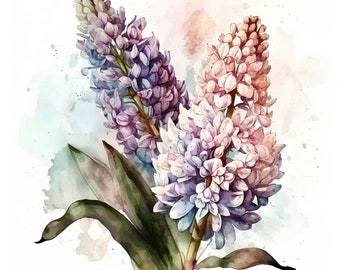 Hyacinth Print, Printable Wall Art, Watercolor Hyacinth Wall Decor, Flower Art Print, Instant Digital Download