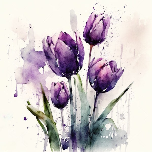 Tulips Print, Printable Wall Art, Watercolor Tulips Wall Decor, Flower Art Print, Instant Digital Download
