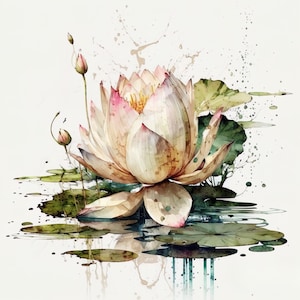 Impression de Lotus, Art mural imprimable, décoration murale Lotus aquarelle, impression d’Art fleur, téléchargement numérique instantané