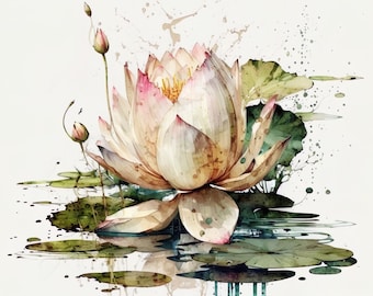Buy White Lotus Flower Art Print Botanical Watercolors Illustration ...