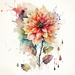 Dahlia Print, Printable Wall Art, Watercolor Dahlia Wall Decor, Flower Art Print, Instant Digital Download