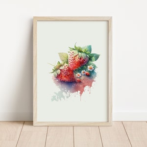 Strawberry Print | Watercolor | Digital Download | Digital Art | Fruit Art | Home Décor | Instant Printable