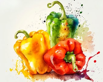 Bell Peppers | Watercolor | Instant Download | Digital Print | Fruit Art | Home Décor | Printable Art