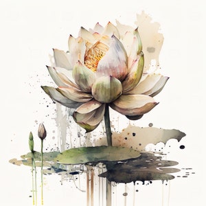Impression de Lotus, Art mural imprimable, décoration murale Lotus aquarelle, impression d’Art fleur, téléchargement numérique instantané