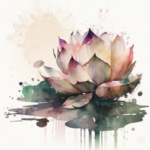 Impression de Lotus, Art mural imprimable, décoration murale Lotus aquarelle, impression d’Art fleur, téléchargement numérique instantané
