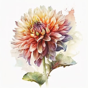 Dahlia Print, Printable Wall Art, Watercolor Dahlia Wall Decor, Flower Art Print, Instant Digital Download