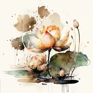 Impression de Lotus, Art mural imprimable, décoration murale Lotus aquarelle, impression d’Art fleur, téléchargement numérique instantané