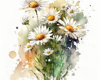 Daisy Print, Printable Wall Art, Watercolor Daisy Wall Decor, Flower ...