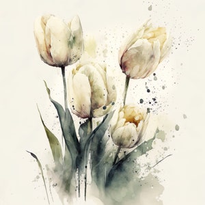 Stampa di tulipani, arte della parete stampabile, decorazione della parete dei tulipani dell'acquerello, stampa d'arte floreale, download digitale istantaneo