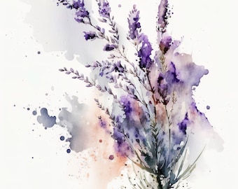 Lavender Print, Printable Wall Art, Watercolor Lavender Wall Decor, Flower Art Print, Instant Digital Download