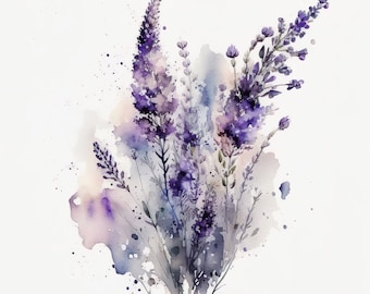 Lavender Print, Printable Wall Art, Watercolor Lavender Wall Decor, Flower Art Print, Instant Digital Download