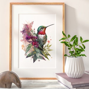 Anna&#39;s Hummingbird Print | Watercolor | Digital Download | Original Art | Bird Art | Home Décor | Instant Printable