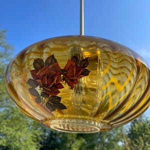 Space Age Smoked Glass Pendant Lamp / Vintage Transparent Yellow UFO Lamp / MCM Ceiling Light / Made in Yugoslavia / 1970s
