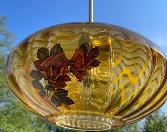 Space Age Smoked Glass Pendant Lamp / Vintage Transparent Yellow UFO Lamp / MCM Ceiling Light / Made in Yugoslavia / 1970s
