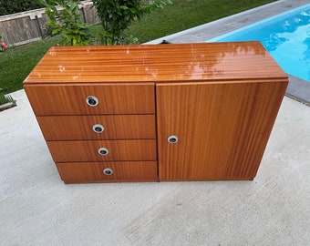 Mid-century Console Table/70's Polished Furniture/Vintage Yugoslavian Cabinet/Retro Sideboard/Chest of Drawers/TV Stand