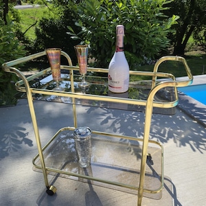 Mid Century Serving Trolley/80s/Retro Trolley/Vintage Hollywood Regency Modern Chrome trolley table with smoked glass/Bar Cart