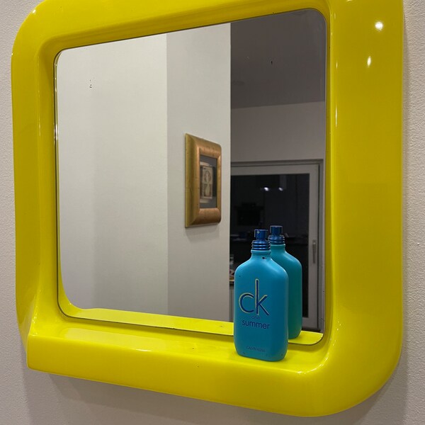 Vintage yugoslavian space age mirror with shelf/Yellow/1970/retro mirror