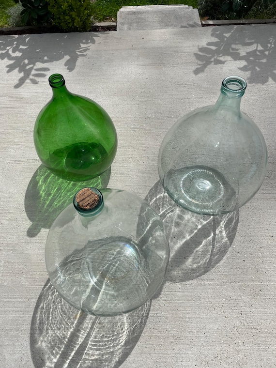 Set of Three Vintage Large Glass Wine Bottle/54l XXL Demijone