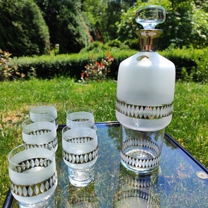 Retro Bottle/Decanter/Vintage Brandy Bottle/1970s/Bottle with five glasses/Bohemia glass