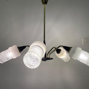 Lámpara colgante de vidrio de mediados de siglo / Lámpara de techo vintage / 5 bombillas / Lámpara retro / Fabricada en Yugoslavia / Década de 1970