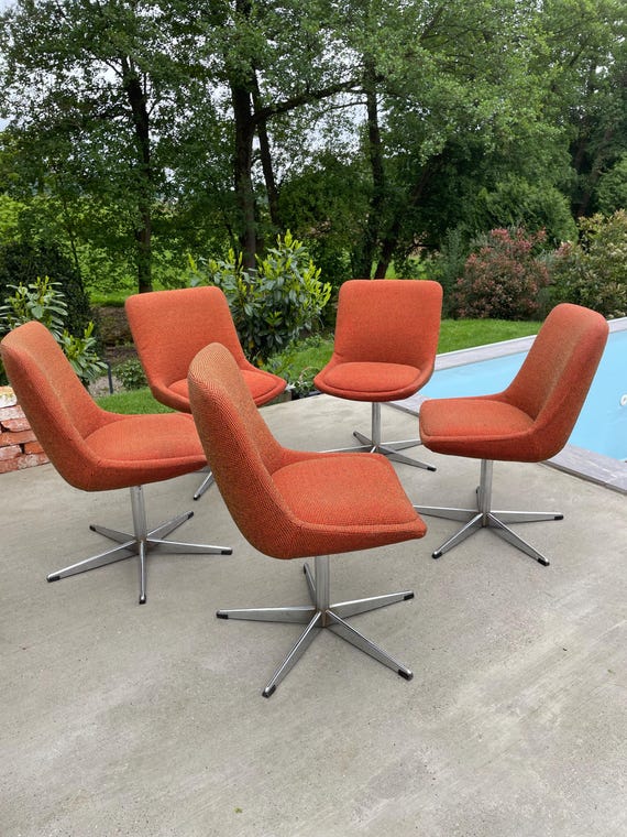 1 of 5 Retro Pattern Swivel Office Chair / Made in Yugoslavia / Stol Kamnik / Room / Vintage design Niko Kralj era / Egg style chairs