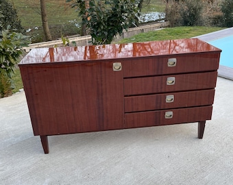 Mid-century Console Table/70's Polished Furniture/Vintage Yugoslavian Cabinet/Retro Sideboard/Chest of Drawers/TV Stand