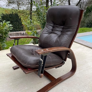 Vintage Scandinavian Leather Armchair Lounge Chair ( The Panter) By  Arnt Lande For Westnofa Norway / 70s/ Lounge chair