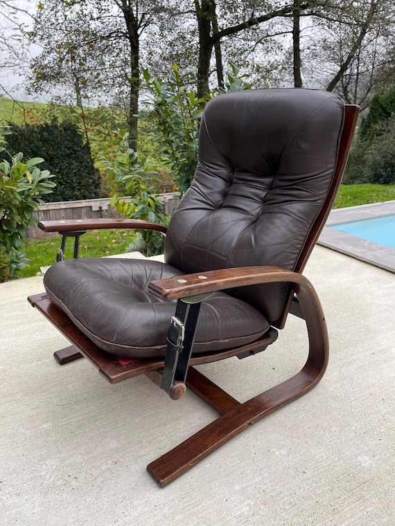 Vintage Scandinavian Leather Armchair Lounge Chair ( the Panter
