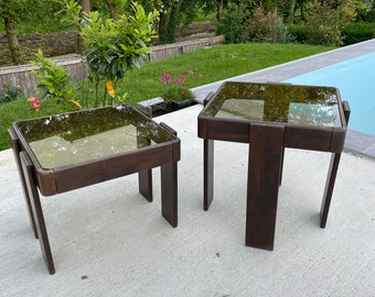 Mid-century Modern Meblo Nesting Tables/Gianfranco Frattini for Casina/Smoked Glass Coffe Table/Stackable Tables/70s Yugoslavia/Retro table