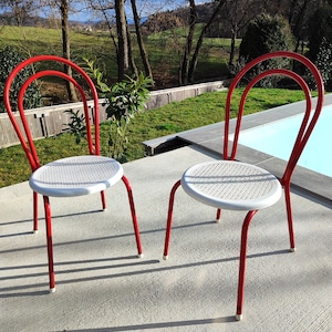 Vintage red and white Metal Chair / Patio chair / dining chair / Space age / retro /1980s / balcony chair/ Yugoslavian chair