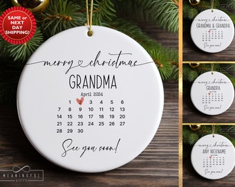 Pregnancy Announcement Ornament – Printed Ceramic Calendar Keepsake for Grandma, Family, or Second Baby Reveal