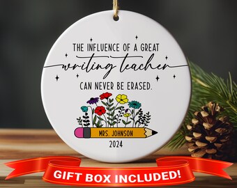 Adorno para maestro de escritura, regalo para maestro de escritura, adorno navideño personalizado para maestro de escritura, regalo de agradecimiento para maestro de escritura