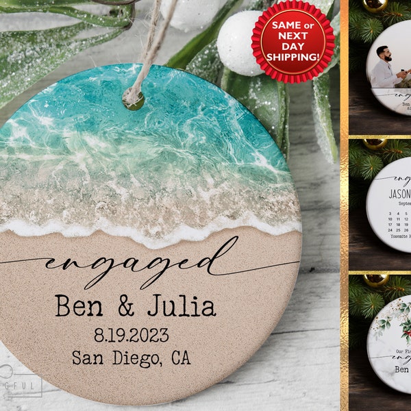 Beach Engagement Ornament, Engagement Christmas Ornament, Personalized Engagement Gift for Couple, for Sister, Engagement Gift Ornament