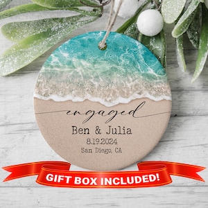 Beach Engagement Ornament, Engagement Christmas Ornament, Personalized Engagement Gift for Couple, for Sister, Engagement Gift Ornament
